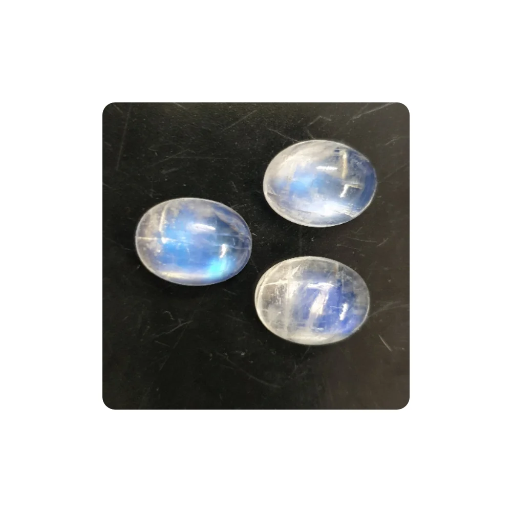 Blue Round Rainbow Moonstone Cabochon Loose Premium Quality Jewelry Making Wholesale Gemstone Size 10x12MM 3 Pc