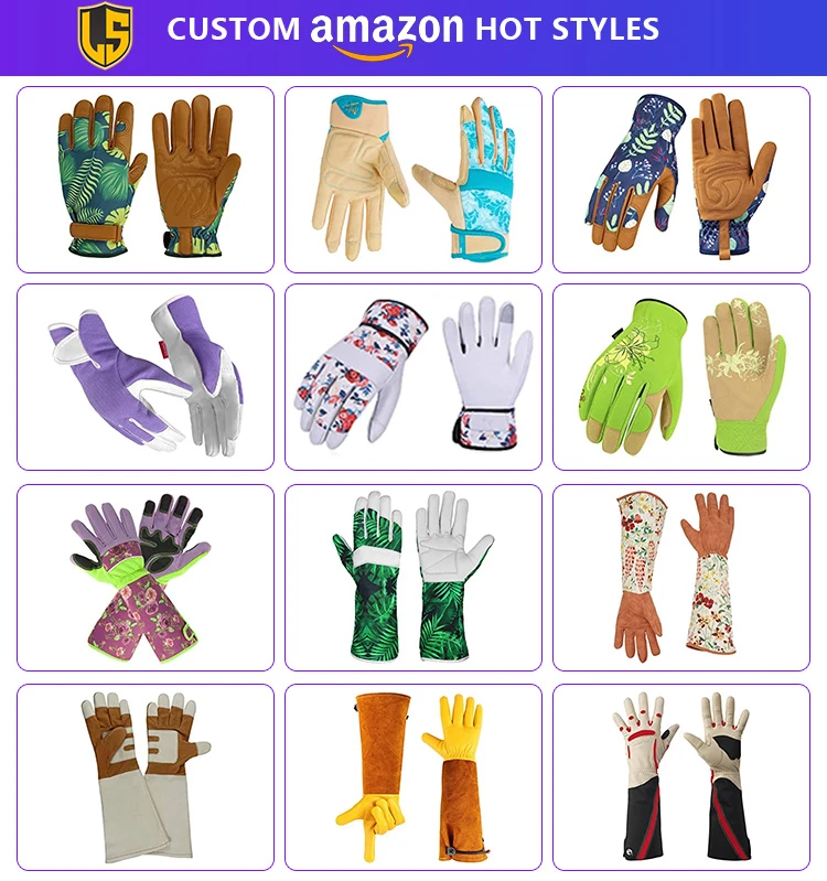 Hot Selling leather shield Floral Garden Women Gardening Gloves