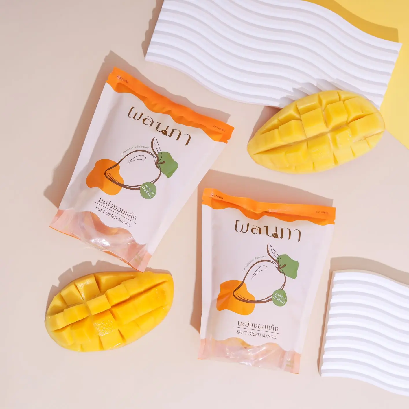 Soft Dried Mangoes Natural Sweetness Normal or Small Bite Size 80 G/Bag Product from Polnapa Mangoes Brand