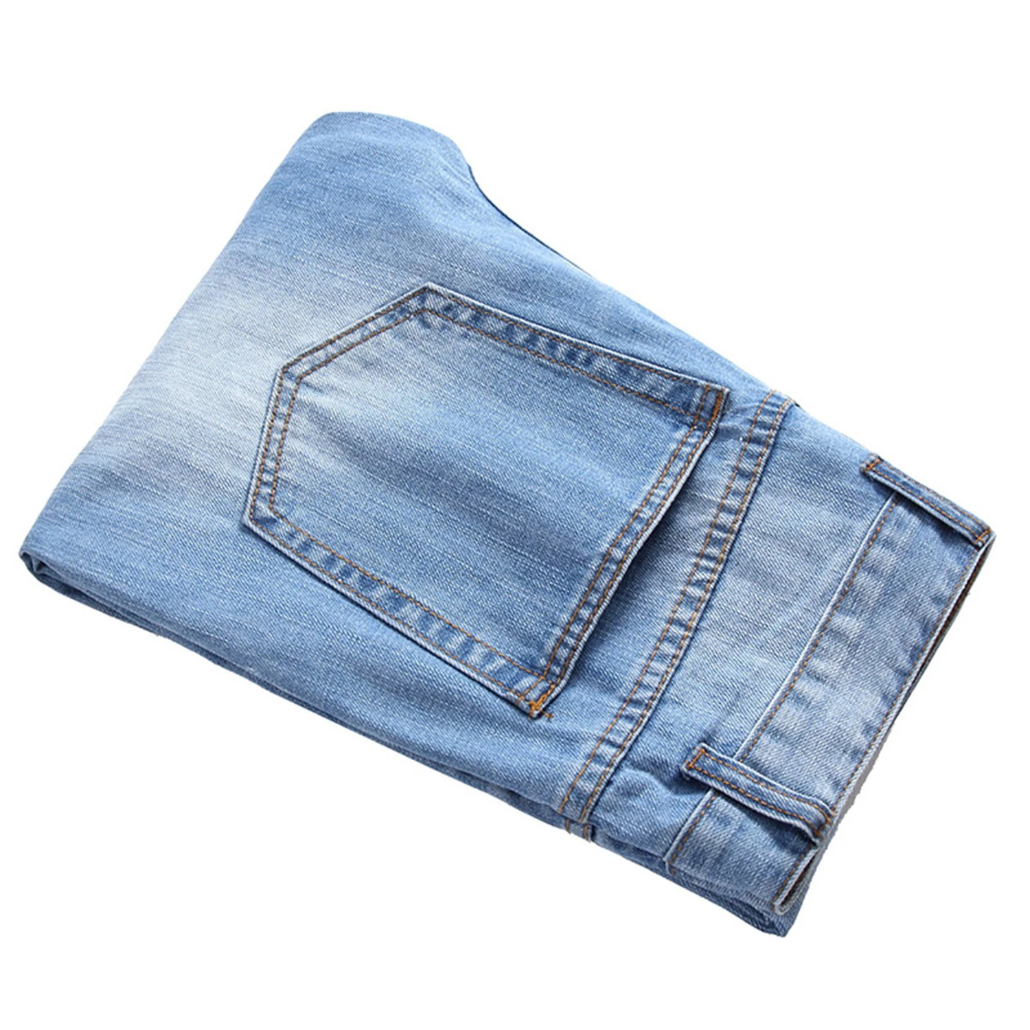 Vintage Wash distressed Mens Ripped Jeans Blue Long Slim Jeans Straight Denim Pants Men Casual Trousers