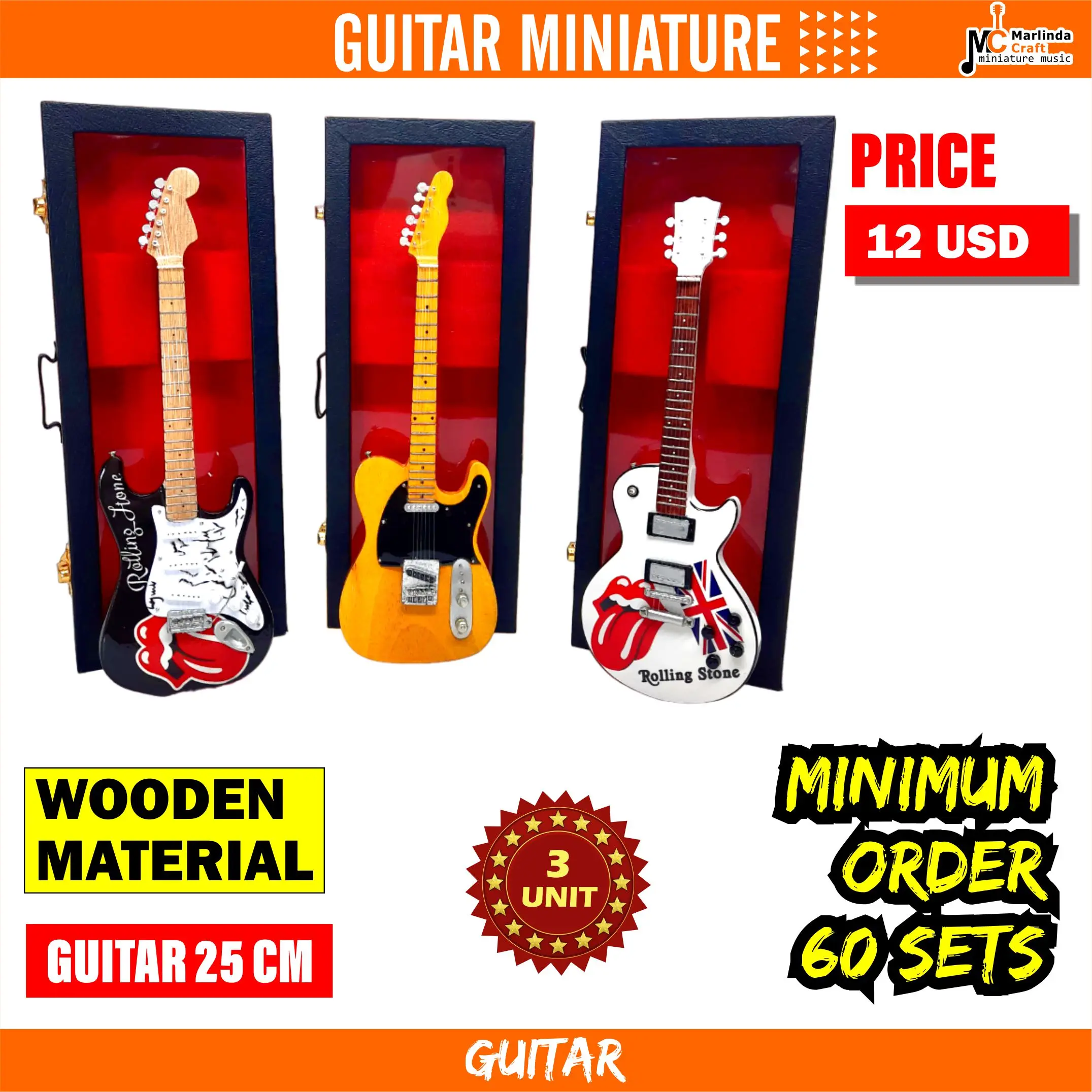 Mini Guitar Replica Famous Band in the World with leather cases TRS MUSIC Tribute Merchandise