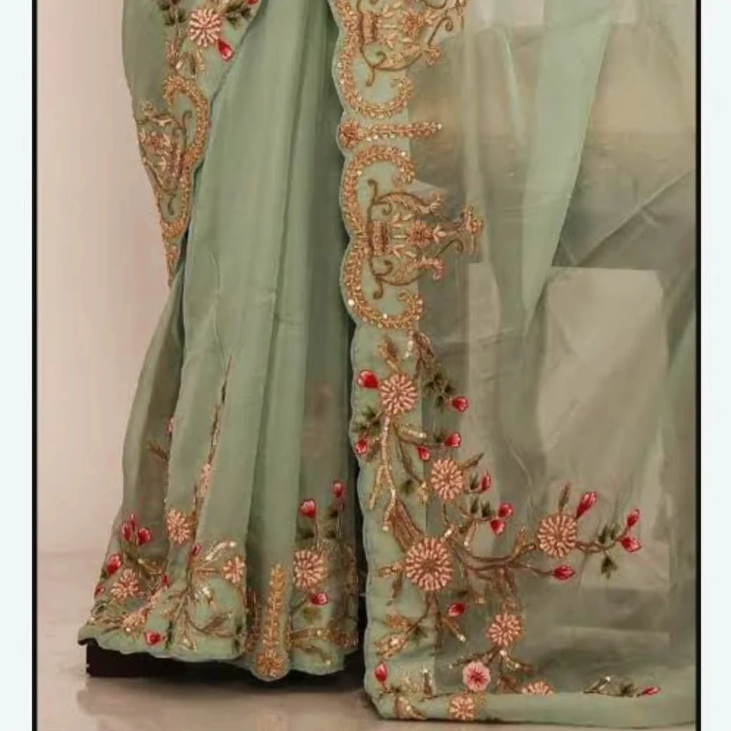 Женская блузка из чистого шелка из органзы с нитками, блестками, в Индийском и Пакистанском Стиле, для свадебных вечеринок