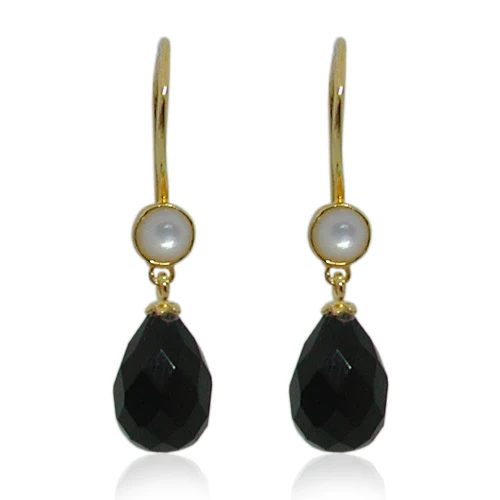 High Quality 2023 Dangle Drop Earrings With Freshwater Pearl & Black Onyx 925 Sterling Silver Gold Plated Earrings For Women OEM