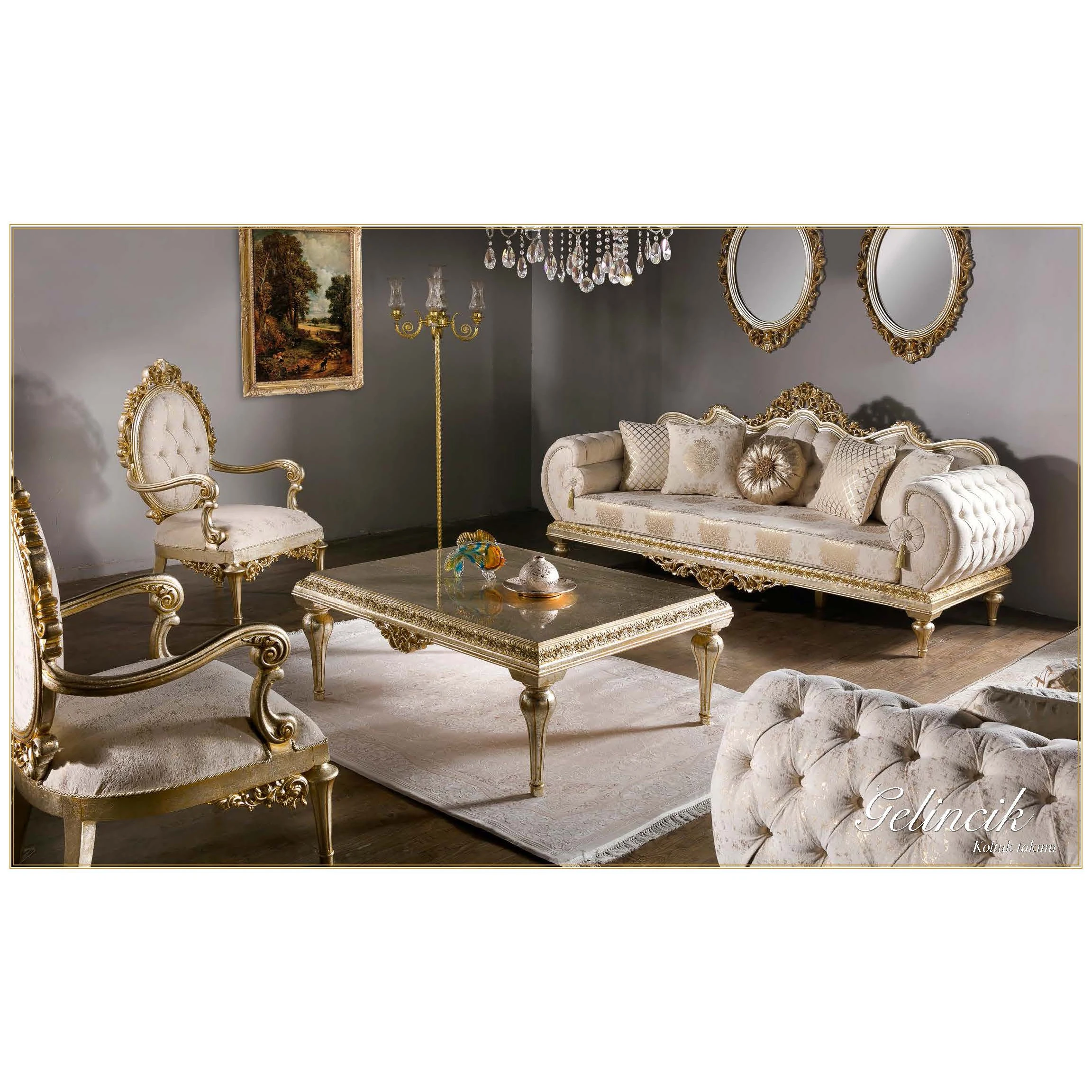Turkish Middle East Eastern Luxury Classical Traditional Antique Royal Hand Carved Dining Sofa Set Living Room Furniture Set