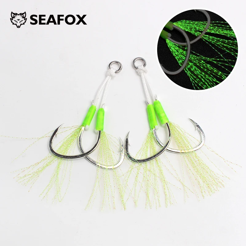 Seafox hot sales High carbon steel auxiliary hook double hook with luminous silk assist fishing hook