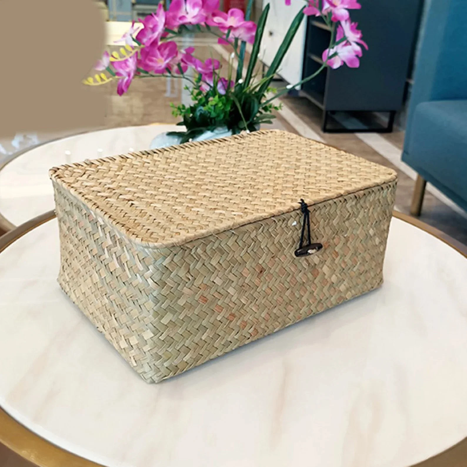 Seagrass storage baskets with lid cosmetic straw storage box from Vietnam