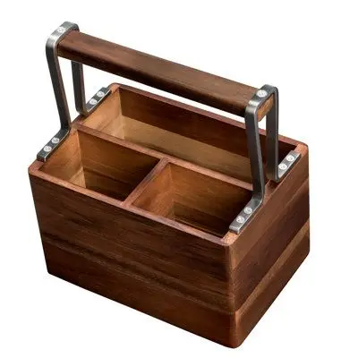 Handcrafted wooden caddy for holding drinks, snacks, and small accessories perfect for a cozy family movie night or gathering
