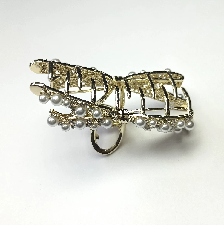 High quality pearl and stones bow shape claw clip