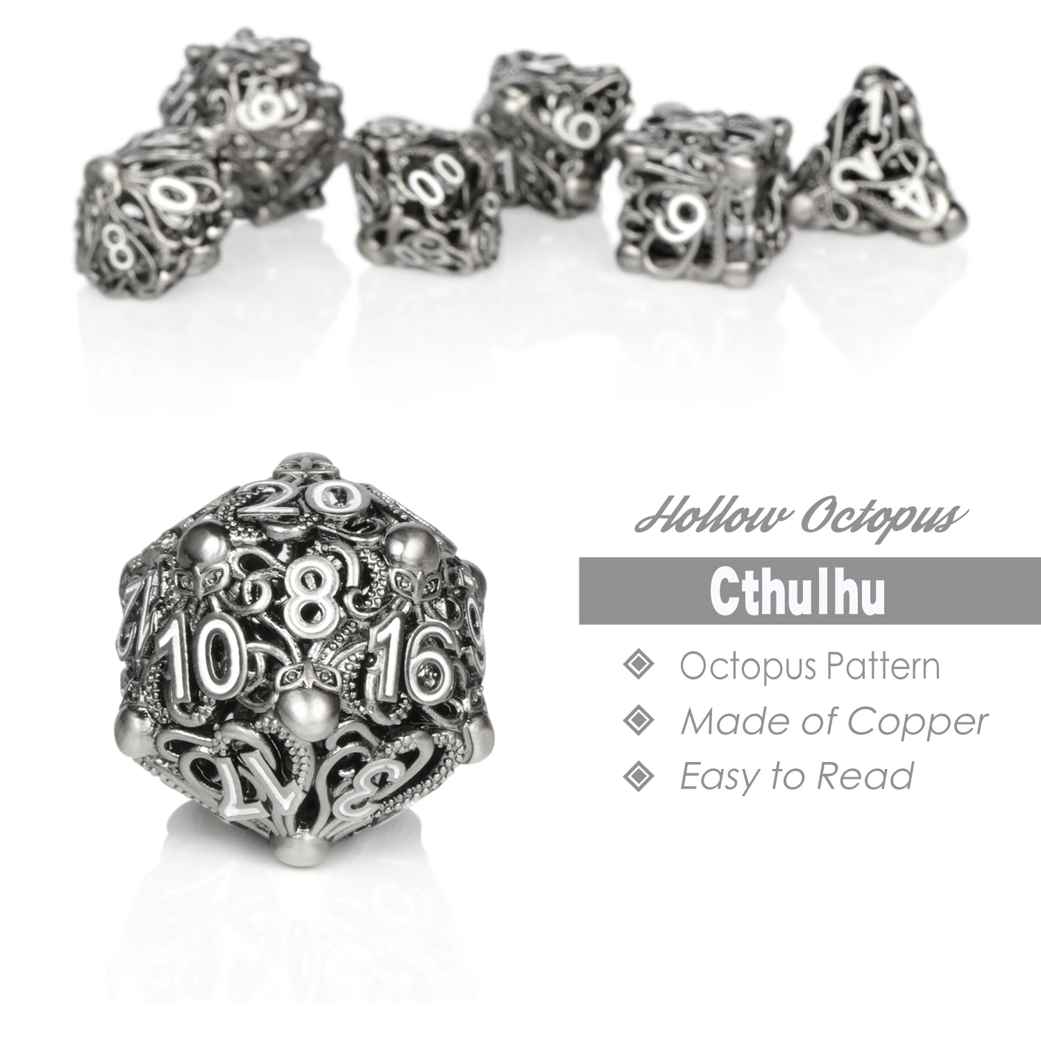 Оптовая продажа с завода полые металлические игральные кости осьминог Cthulhu полигедрал набор игральных костей для подземей и драконов