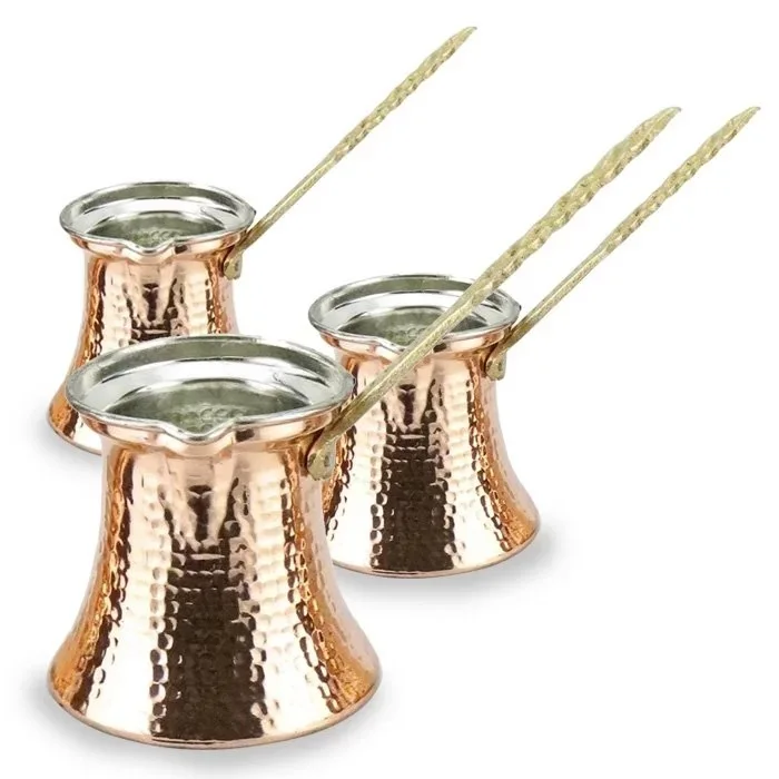 Turkish Copper Coffee Pot Set Handcrafted Hotels and Restaurant Supplies Handmade Coffee Pot Set with Brass Handle