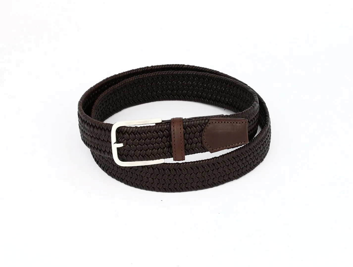 Custom Logo Stretchy Braided Leather Belt Casual 100% Made In Italy Fashion Accessories