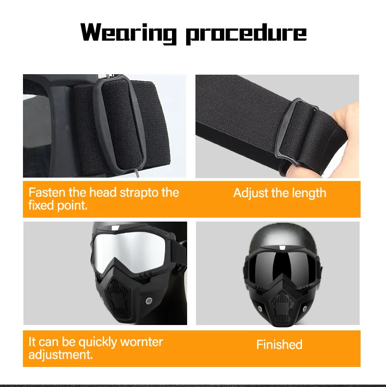 Adjustable Full Face Tactical Paintball Helmet Goggle Detachable Protective Motorcycle Riding Mask with Shield