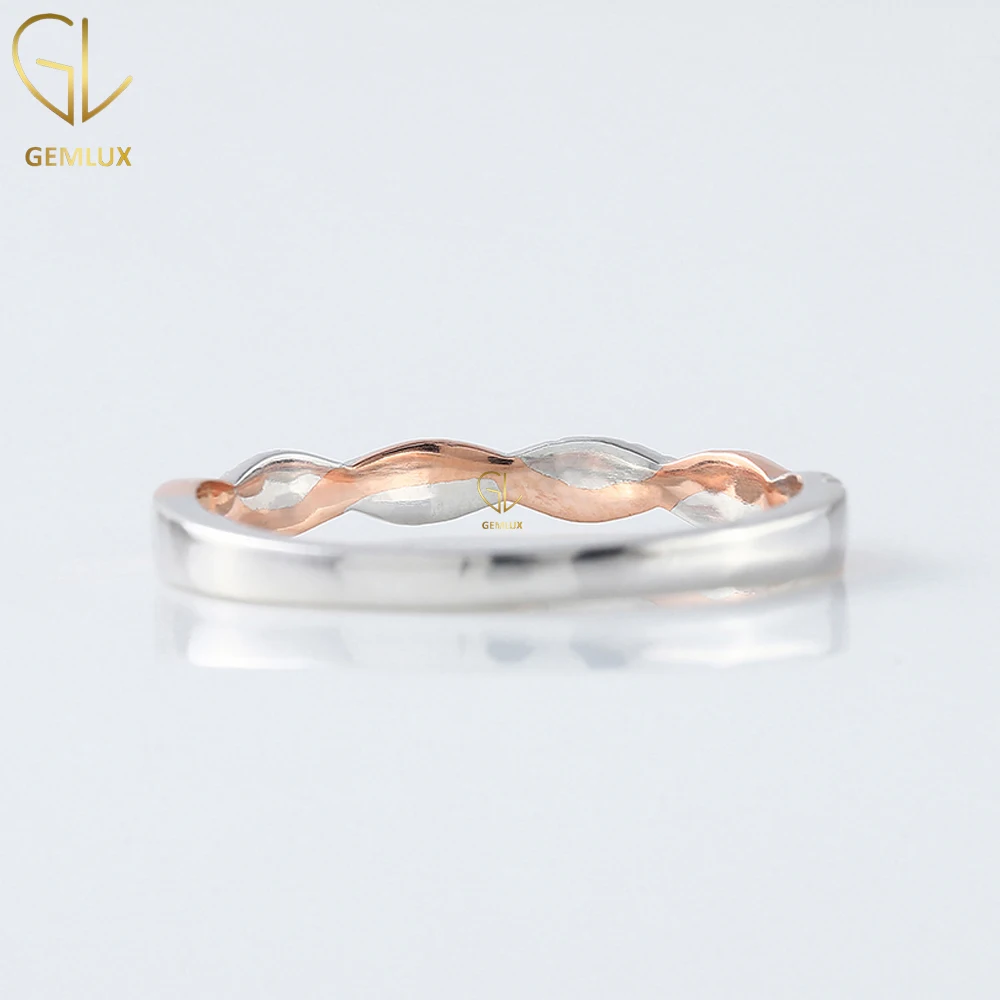 Elegant Looking 14k Round Diamond Twisted Eternity Moissanite Diamond Two Tone Infinity 925 Sterling Silver Wedding Band Ring