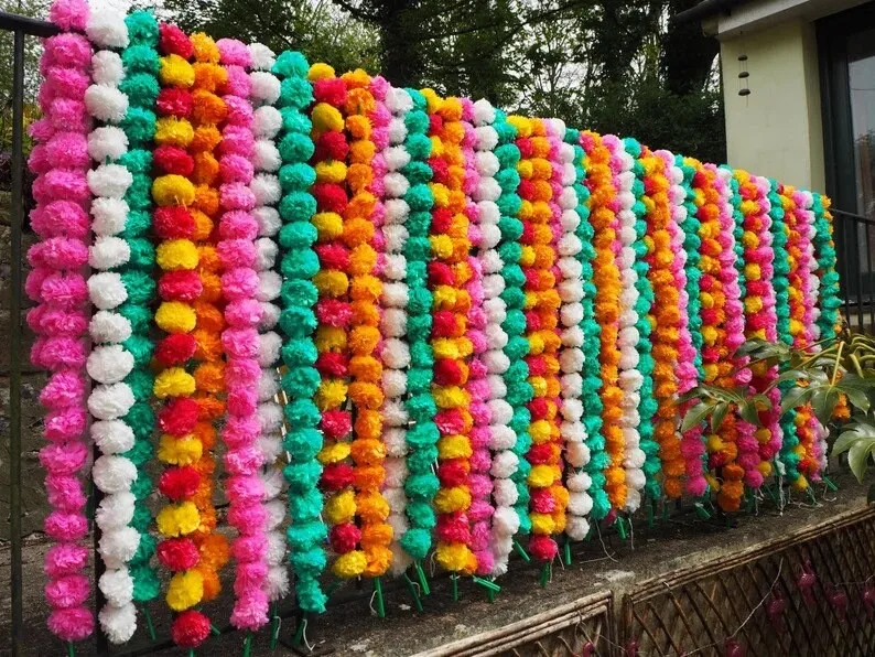 Marigold Flower Wholesale Artificial Marigold Flower Decor Garlands Vine Wedding Indian Event Decoration Flower Garland String