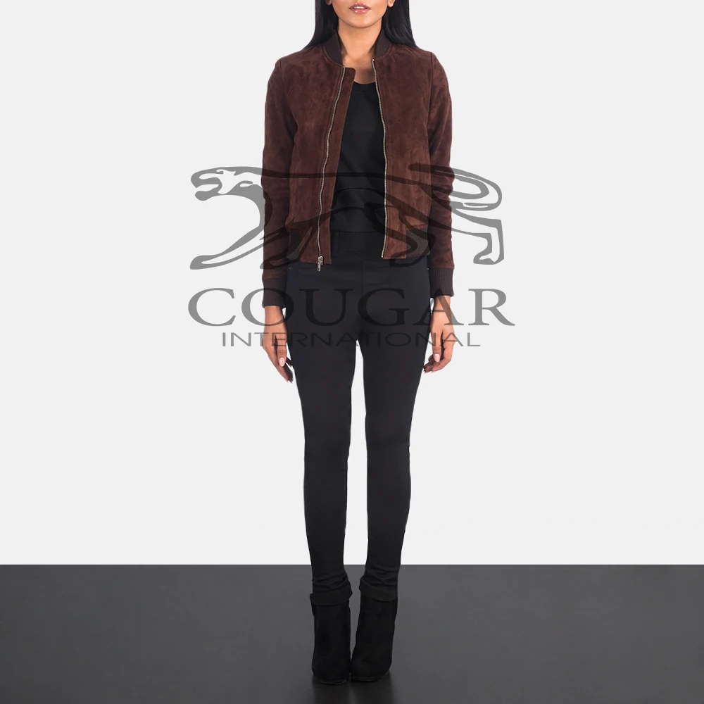 Bliss Brown Suede Leather Bomber Jacket Woman Stylish Leather Plus Size Women Leather Jacket By Cougar International