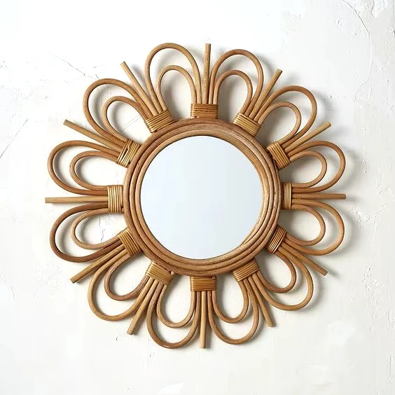 Unique Design Floral Frame Wall Mirror hot selling Eco Friendly Rattan Flower Frame Wall Mirror for Home decoration Interior