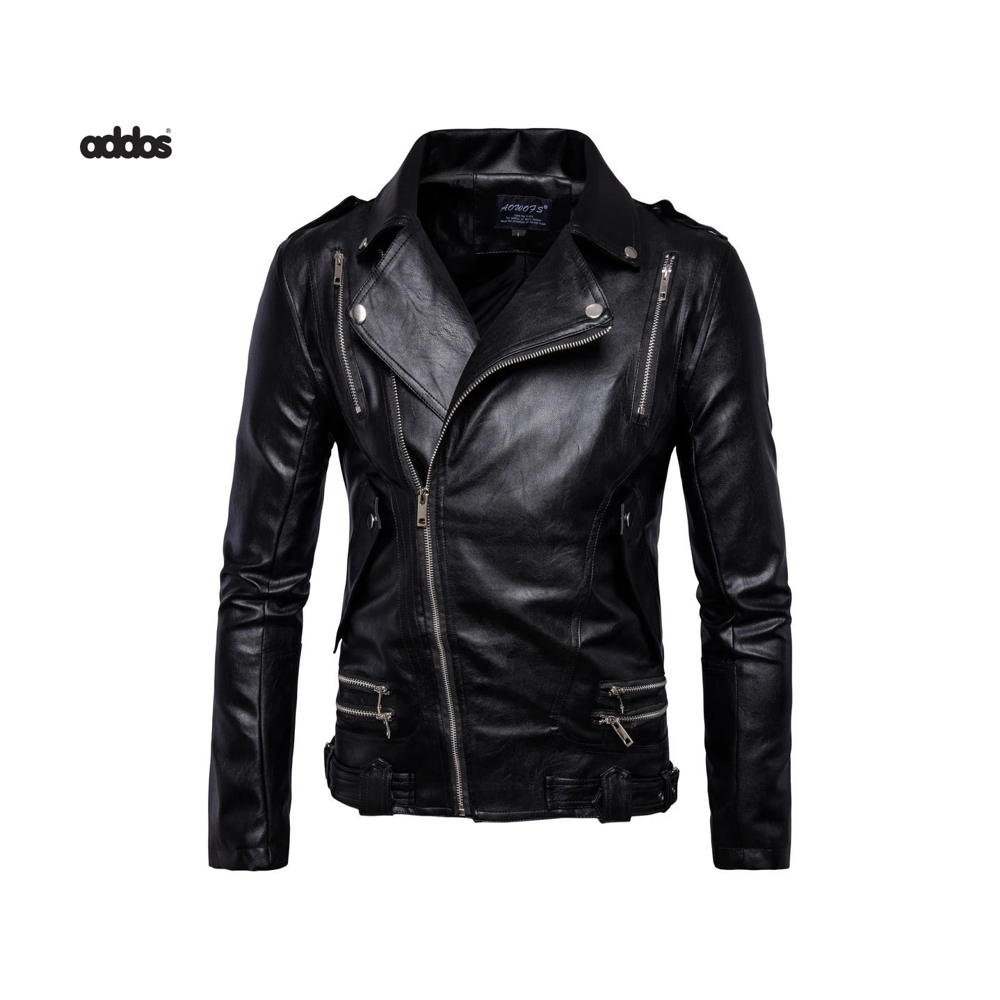 Мужская байкерская куртка из натуральной овчины с черной стеганой подкладкой и внутренними карманами