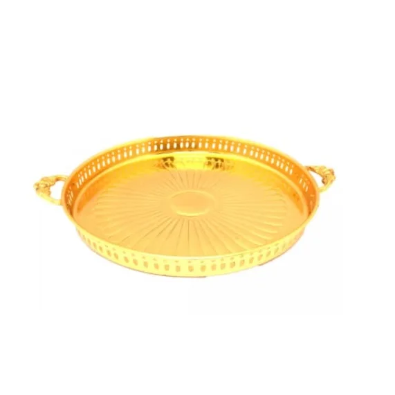 Handmade Brass Metal Platter Serving Plate Tray with Brass Handle Dinnerware Homeware Kitchenware 10 Inch Made By Metal Overseas