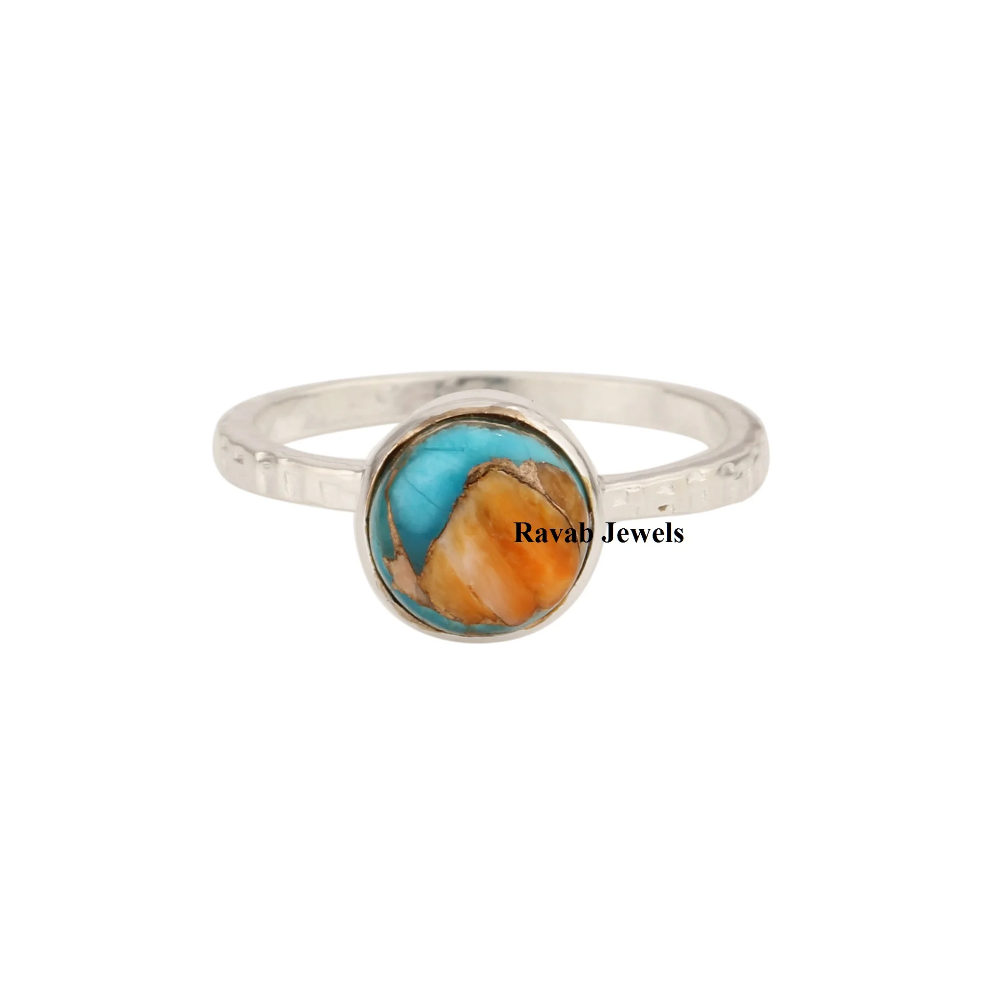 2024 Natural Spiny Oyster Copper Turquoise Best Selling Sterling Silver 925 Eternity Vermeil Ring Jewelry For Women and Girl