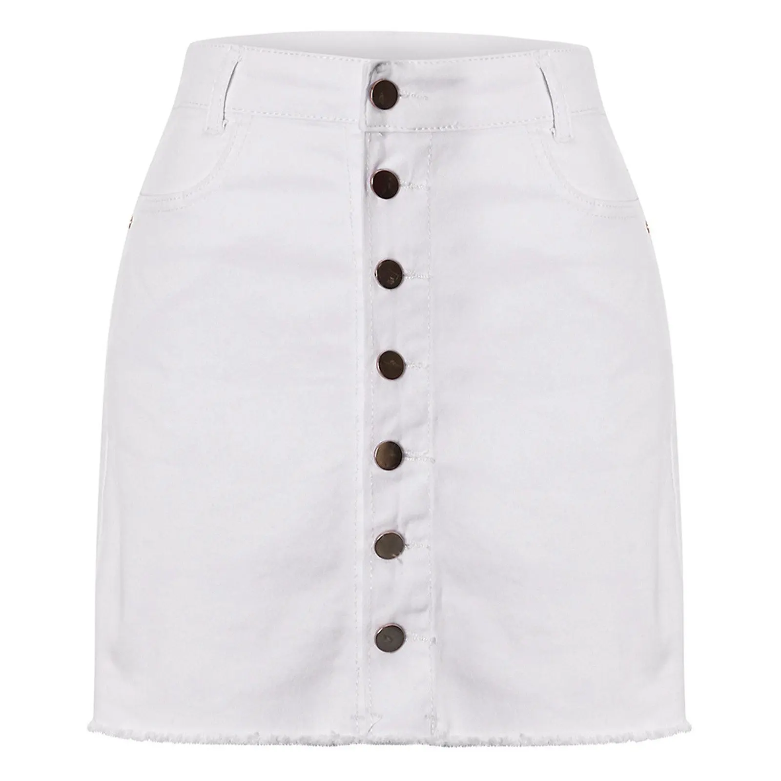 Women Summer Skirt Jeans High Waist Slim Splice Button Denim Shorts Beach Skirt