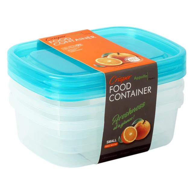 High Quality Food Packing Storage Square Box Plastic Container Crisper Large 3pc Set (1700ml)