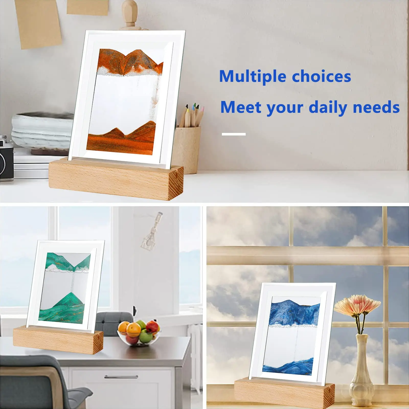 Dynamic Quick Sand Lamp Table Desk Lamp with Wooden Base Moving Sand Art Lamp