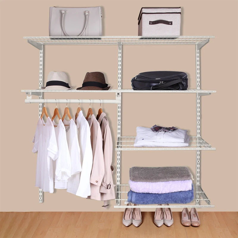 4 ft Wall Mount Metal Wire Closet Wardrobe Hanging Shelves Open Closet System Wire Closet