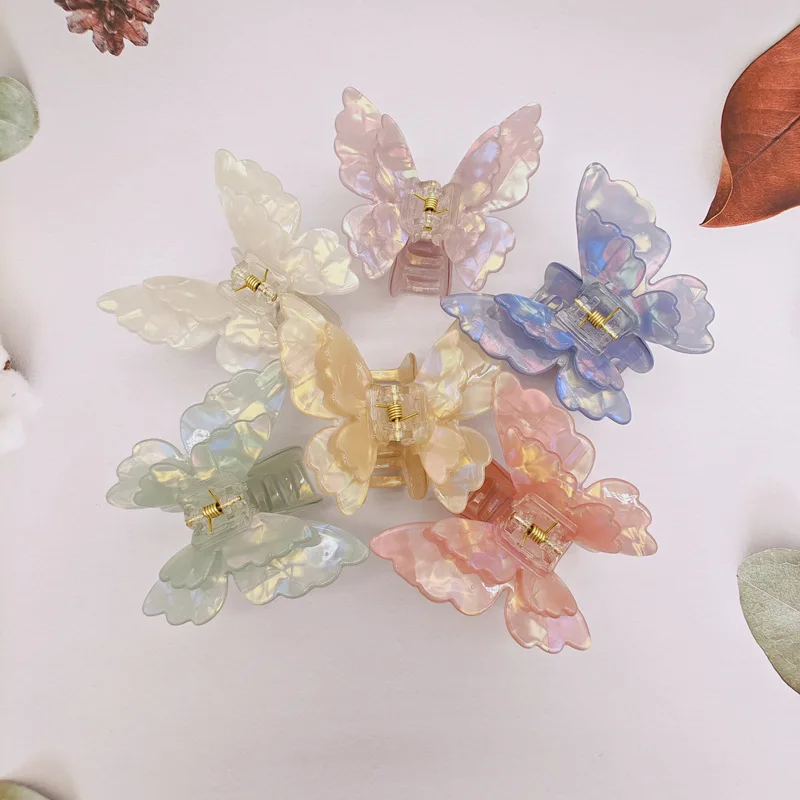Sweet Styles Gradient Double Layer Butterfly Hair Clips Acrylic Hair Claws for Womens
