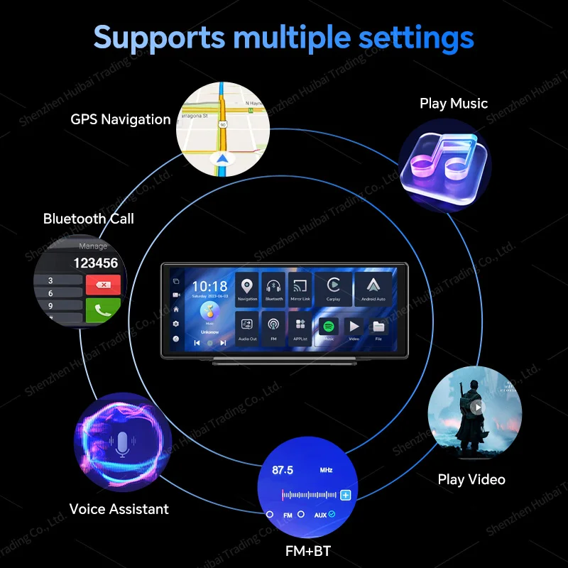 Android 13 10.26 Inch 2G+32G CarPlay & Android Auto 8-Core 8541 Car DVR GPS BT AUX FM Rearview Mirror Video Recorder