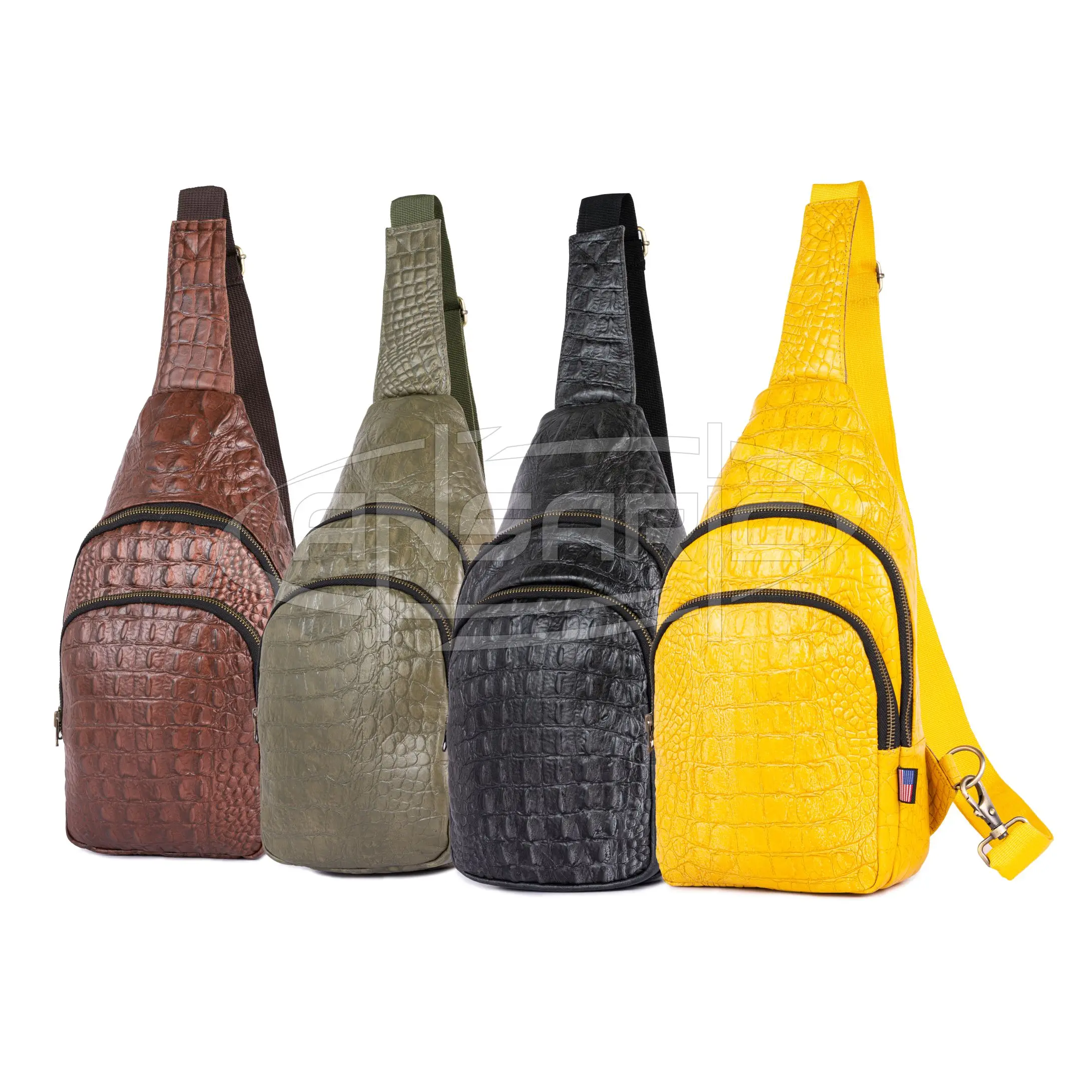 Genuine Cow Leather Embossed Crocodile Backpack Purse Travel Earphone Hole Cowhide iPad mini Crossbody Bag for Men and Women