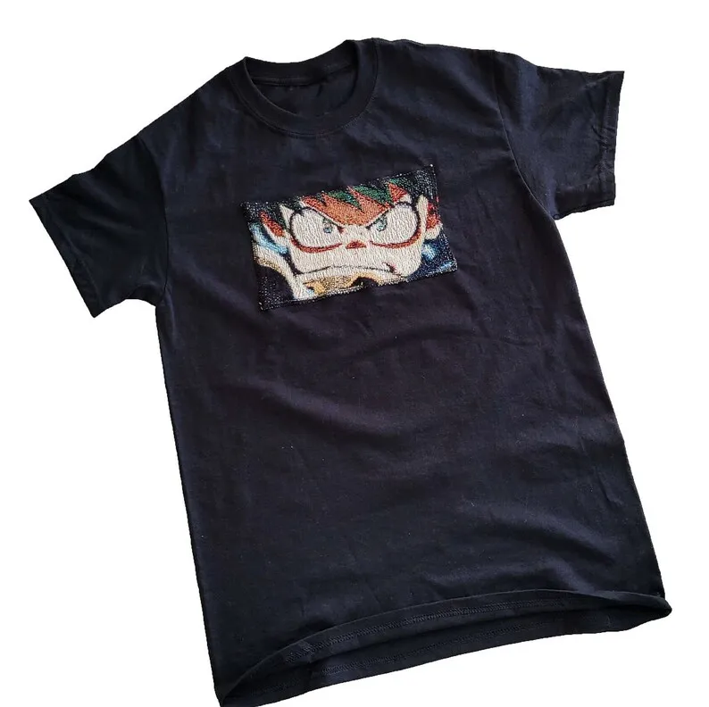 Hot Sale 100% Cotton High Quality Black  Anime Tee Handmade Tapestry Custom Crew Neck all Plus Sizes Tapestry Tshirt OEM