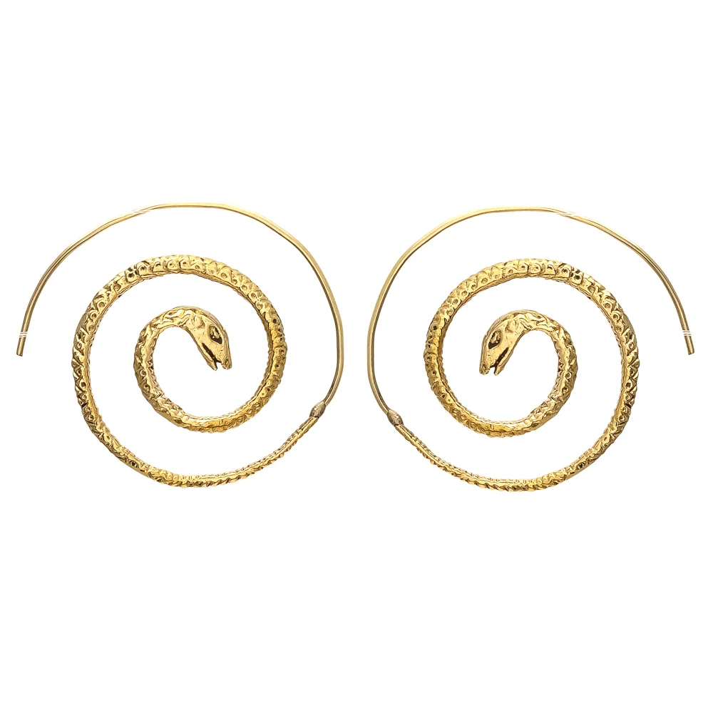 Exclusive Gold Plated Brass Earrings Wear Hoop Earring Spiral Snake Design Circular Round Shaped