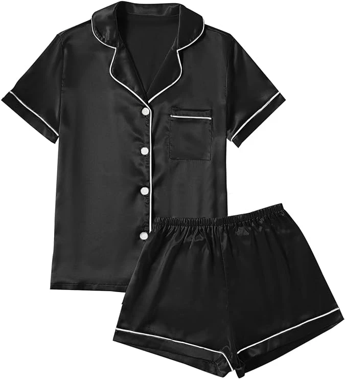 Satin Silk Men Pajamas Set Short Sleeves Home Lounge Wear Sleepwear Wholesale breathable for unisex Men & women