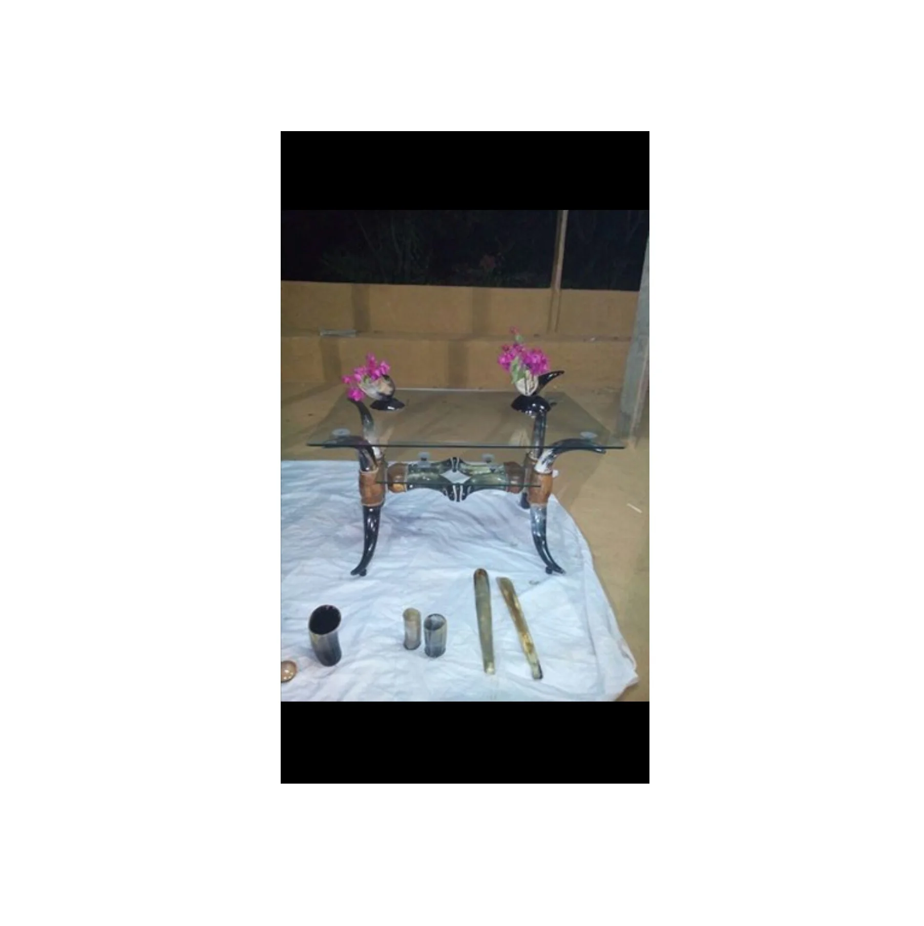 Indian Handmade Round Tableware For Coffee Modern Style Dining Natural Horn With Wooden Top Creative Modern Luxury Table