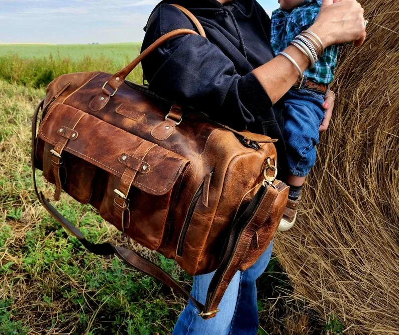 Distressed Leather Duffel Bag Travel Essential Spacious Wholesale Manufacturers Carry On Laptop Accessory clothes Gym Bag