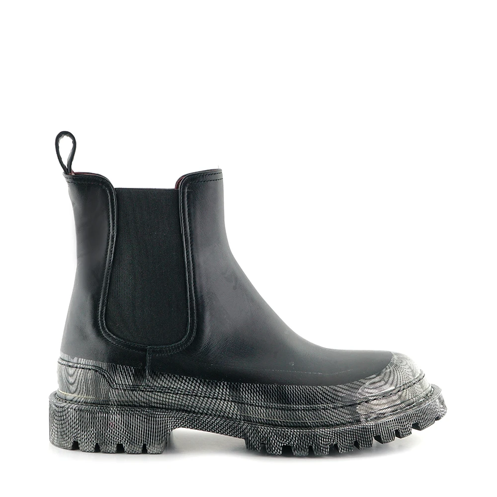 HIGH QUALITY YOUNG HANDMADE HALF HYDRO-DIPPED BLACK LEATHER ANKLE BOOT WALKING MAN MADE in ITALY