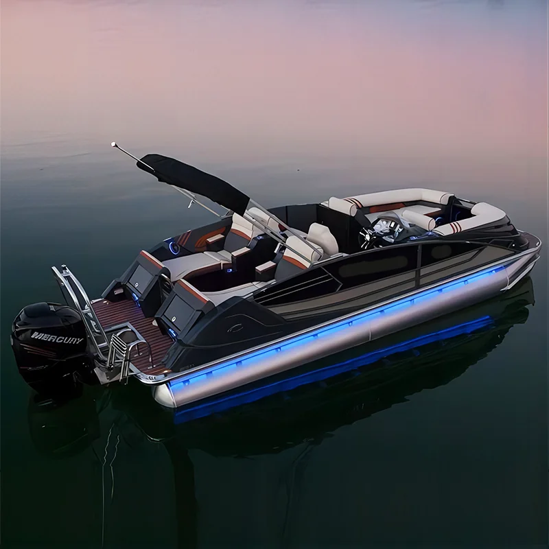 17FT Brand New Small Sized Amusement Activities Yacht Floating Fiberglass Pontoon Boat Ideal Water Skiing & Fishing
