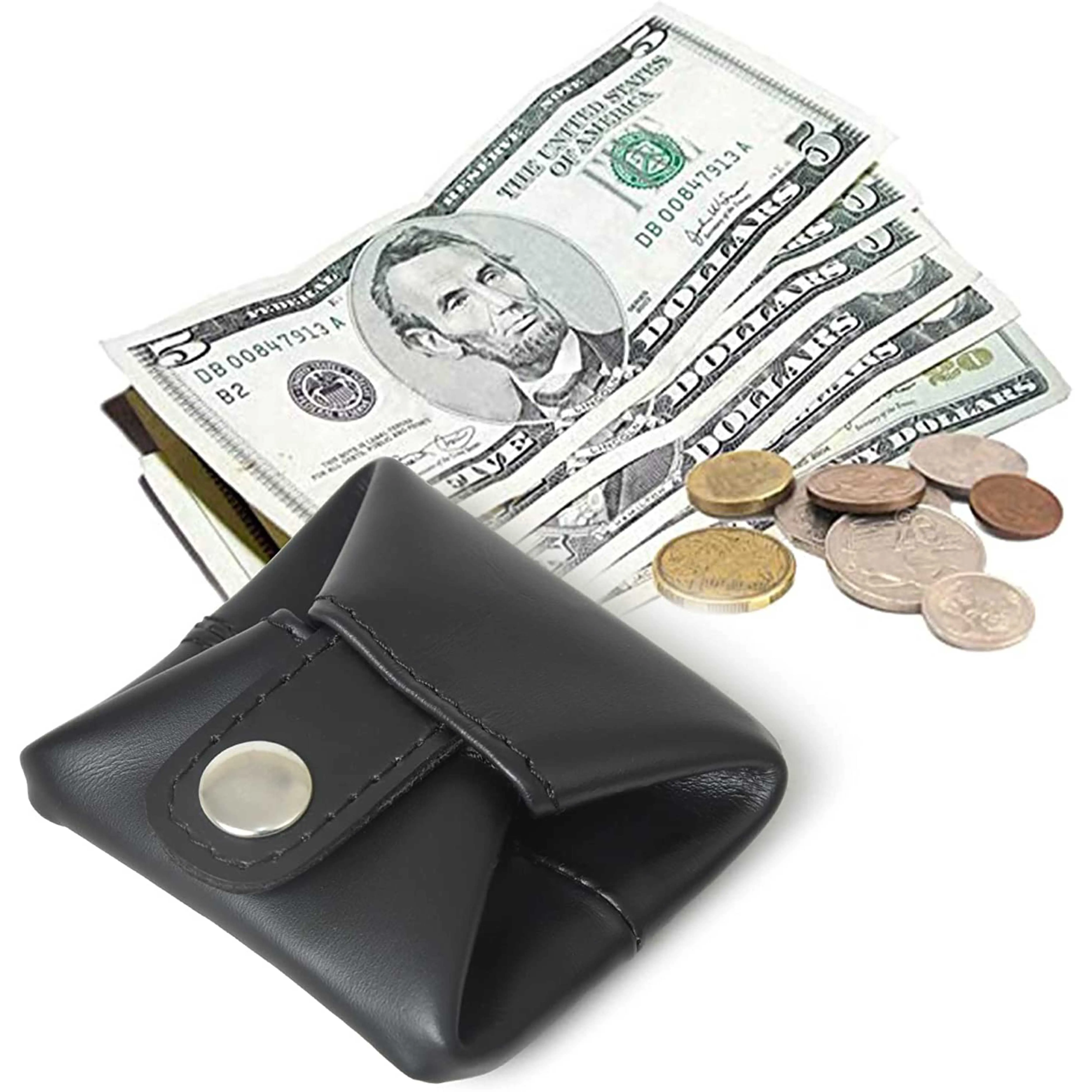 OEM Factory Made Rich Grain Leather Coin Pouch Change Holder Mini Pocket Wallet for Coins Men Women