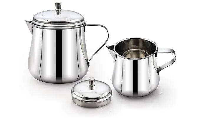 Metal  Set of 2 Stainless Steel Tea and Coffee Pot Serving Stainless Steel Teapot  Lid Pack of Two 200ml  350 ml Tea Serving Pot