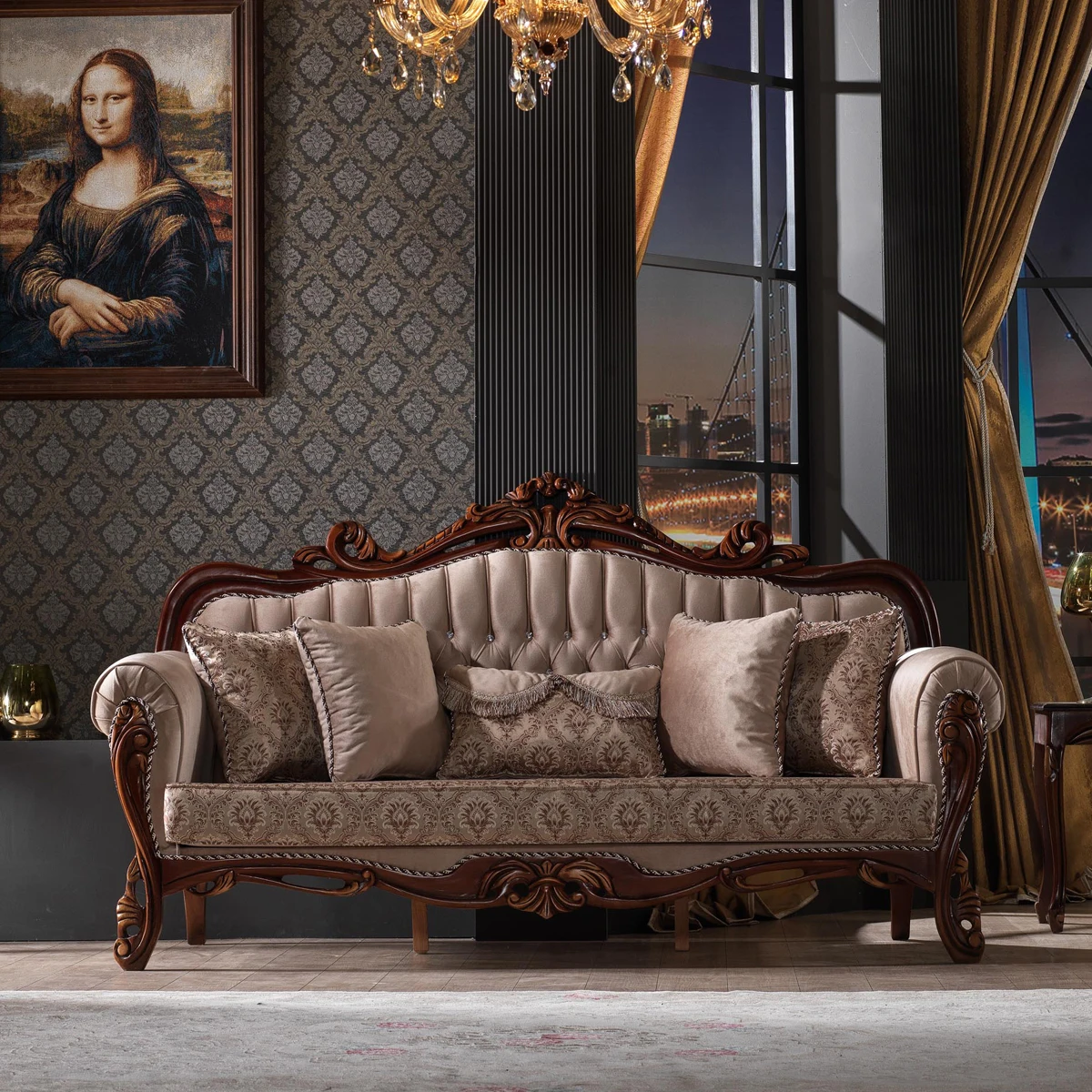 Best Quality design fashion Set Furniture Factory Provided Living Room Sofas Fabric Sofa antique classic style wooden