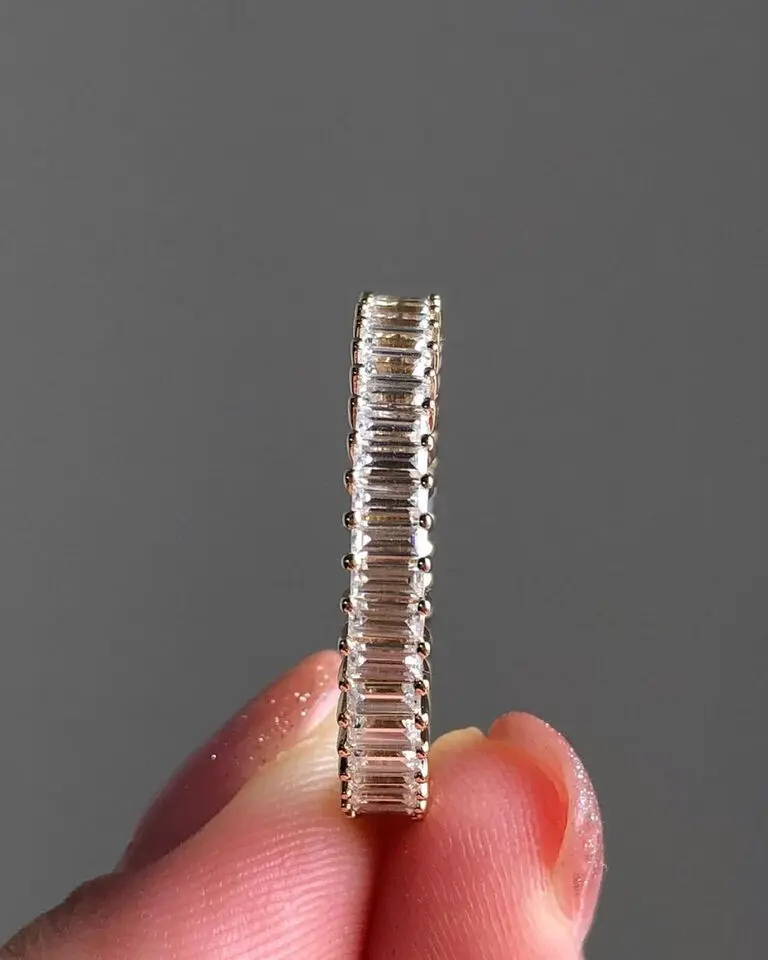 Total 2 CT Sterling Silver Plated Baguette Cut Cubic Zirconia Engagement Ring For Women 14k White Gold Plated