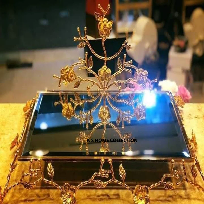 floral golden elegant decorative Design Chocolate Serving Tray In brass Gold Color Superior Quality Hotel Sweet Chocolate Tray