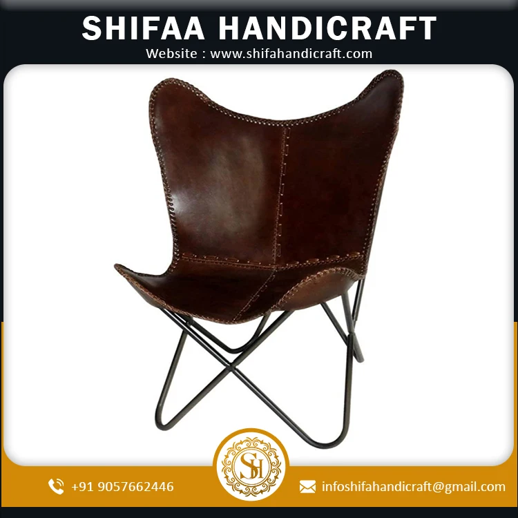 Кожаный стул-бабочка для гостиной, коричневый кожаный стул-бабочка ручной работы с порошковым покрытием