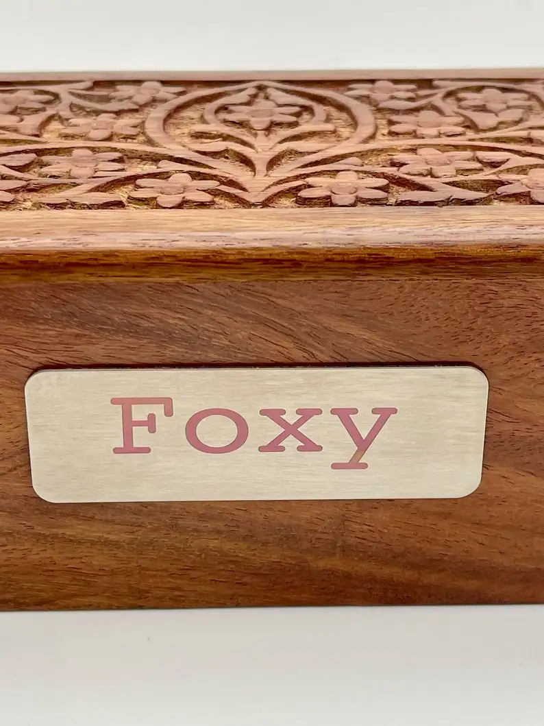 Pet Urn for Ashes Keepsake Carved Rosewood Box Pet Urn in Natural Reddish-Brown Color
