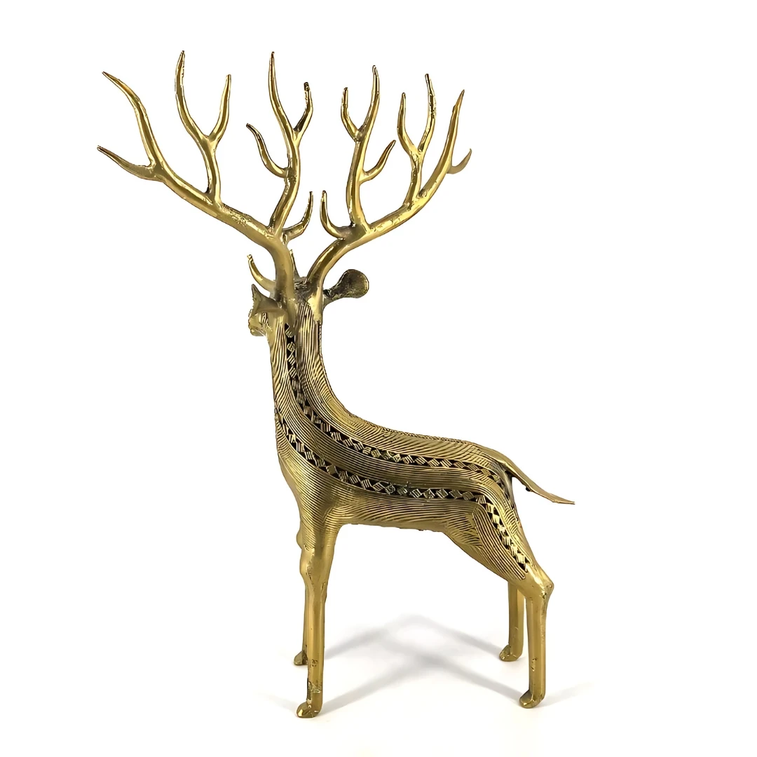 Modern Nordic 12-Inch Deer Figurine Handcrafted Pure Solid Brass Luxury Gold Home Decor Interior Living Room Creative Table Top