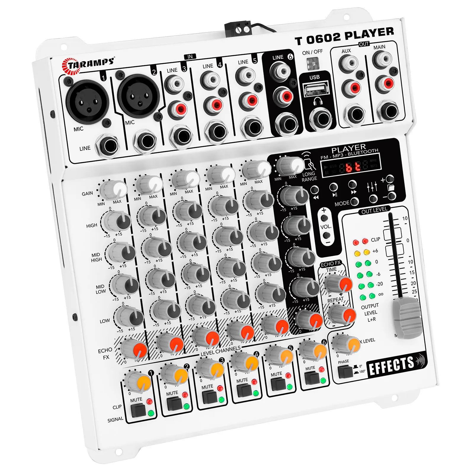 Taramps Audio Mixer T0602 Player 6 Input Channel 2 Output  Remote Control USB FM MP3 DJ Mixer Bluetooth Equalizer Effect Echo FX