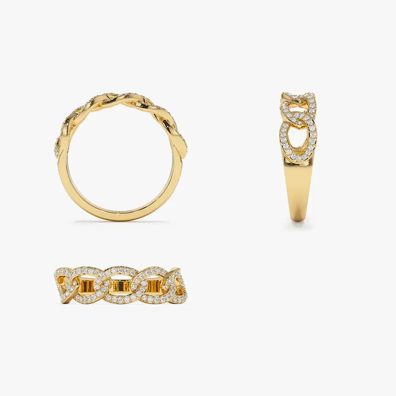 Fine Jewelry Hip Hop Ring 14K Yellow White Rose Gold Men Natural Diamond Jewelry Ring Iced Out Cuban Chain Link Ring For Men