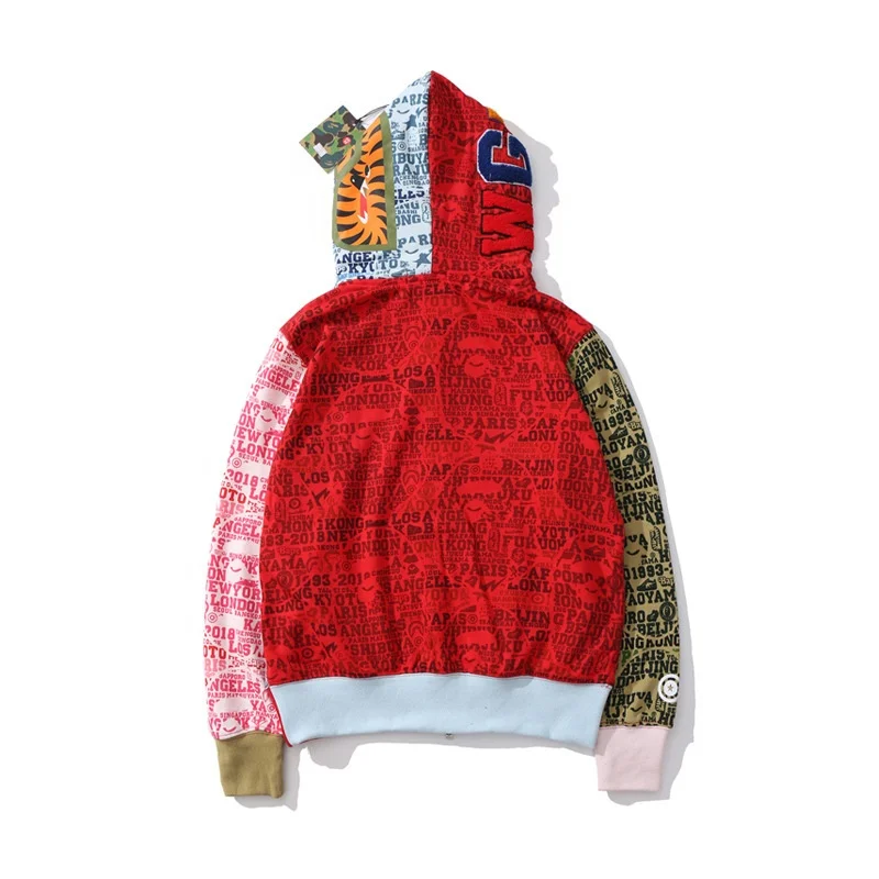 Custom hoodie manufacturer 4color stitching double-hat sweater double-headed bape shark hoodie personalized hoodie