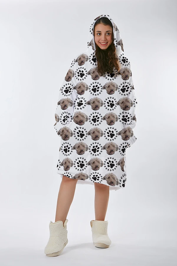 Cheap Price Soft Sherpa Wearable Blanket Hoodie Animal Print Custom Blanket Sweatshirt Blanket Hoodie