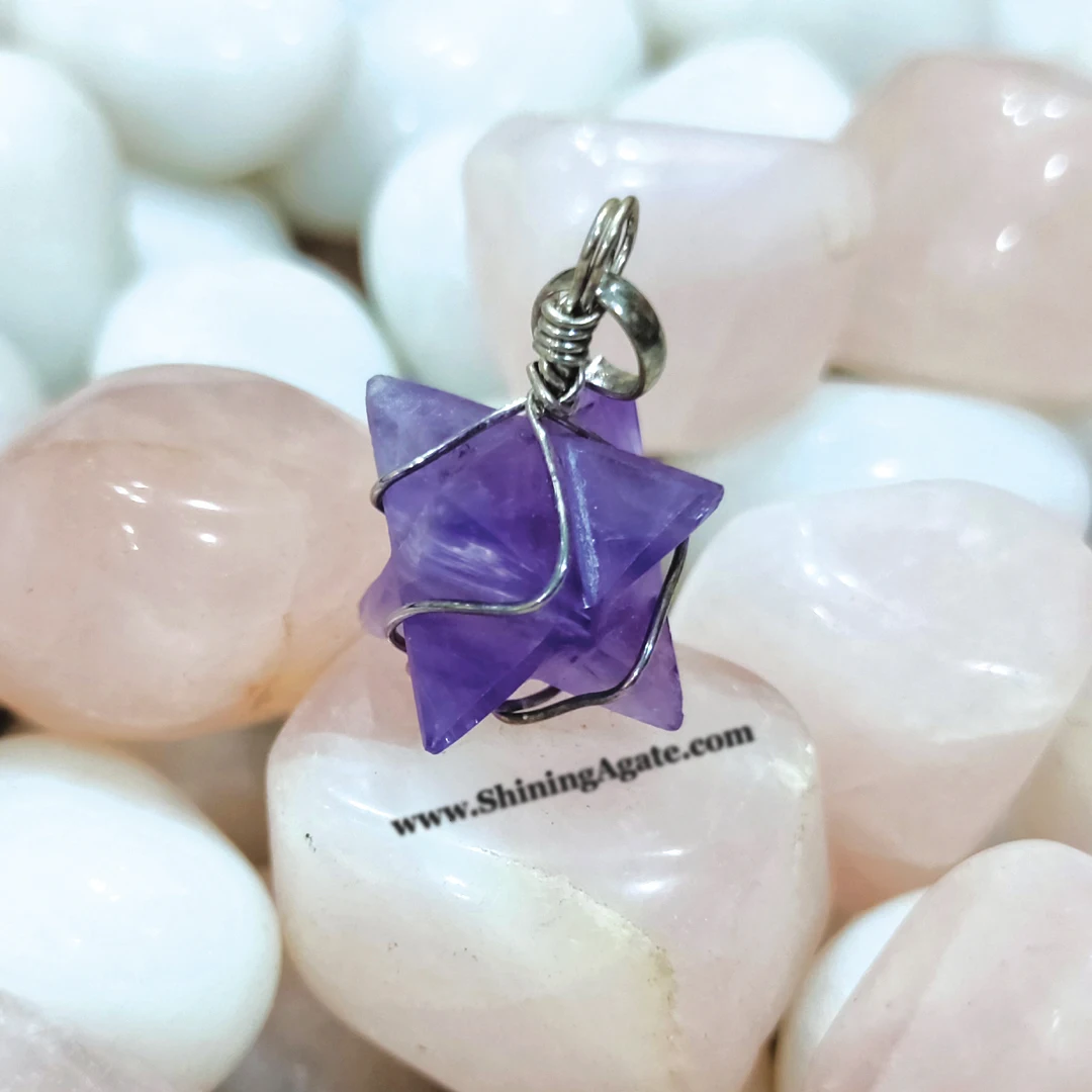 Amethyst Merkaba Star Wire Wrapped Pendant Natural Gemstone Pendant  Wholesale Healing Agate Necklace Pendant